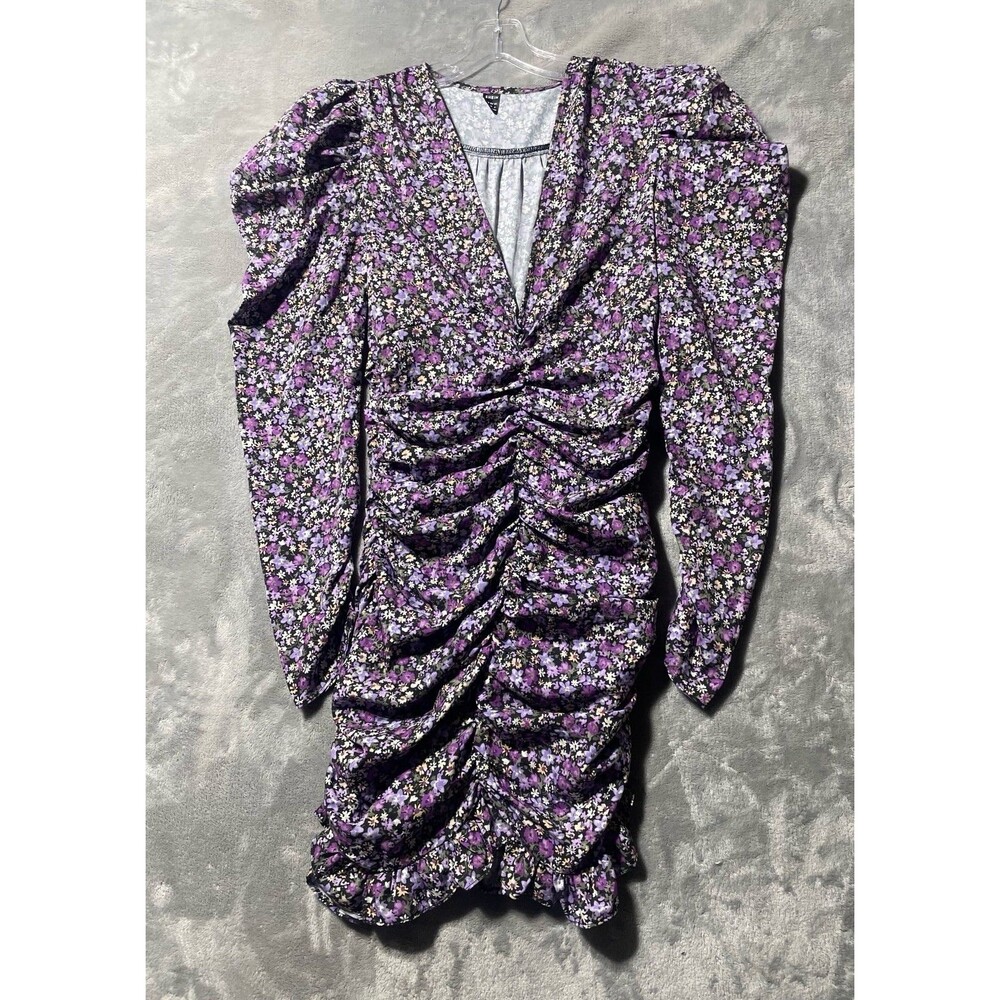 Shein Multicolor Floral Ruched Stretch V-Neck Mini Dress Size M